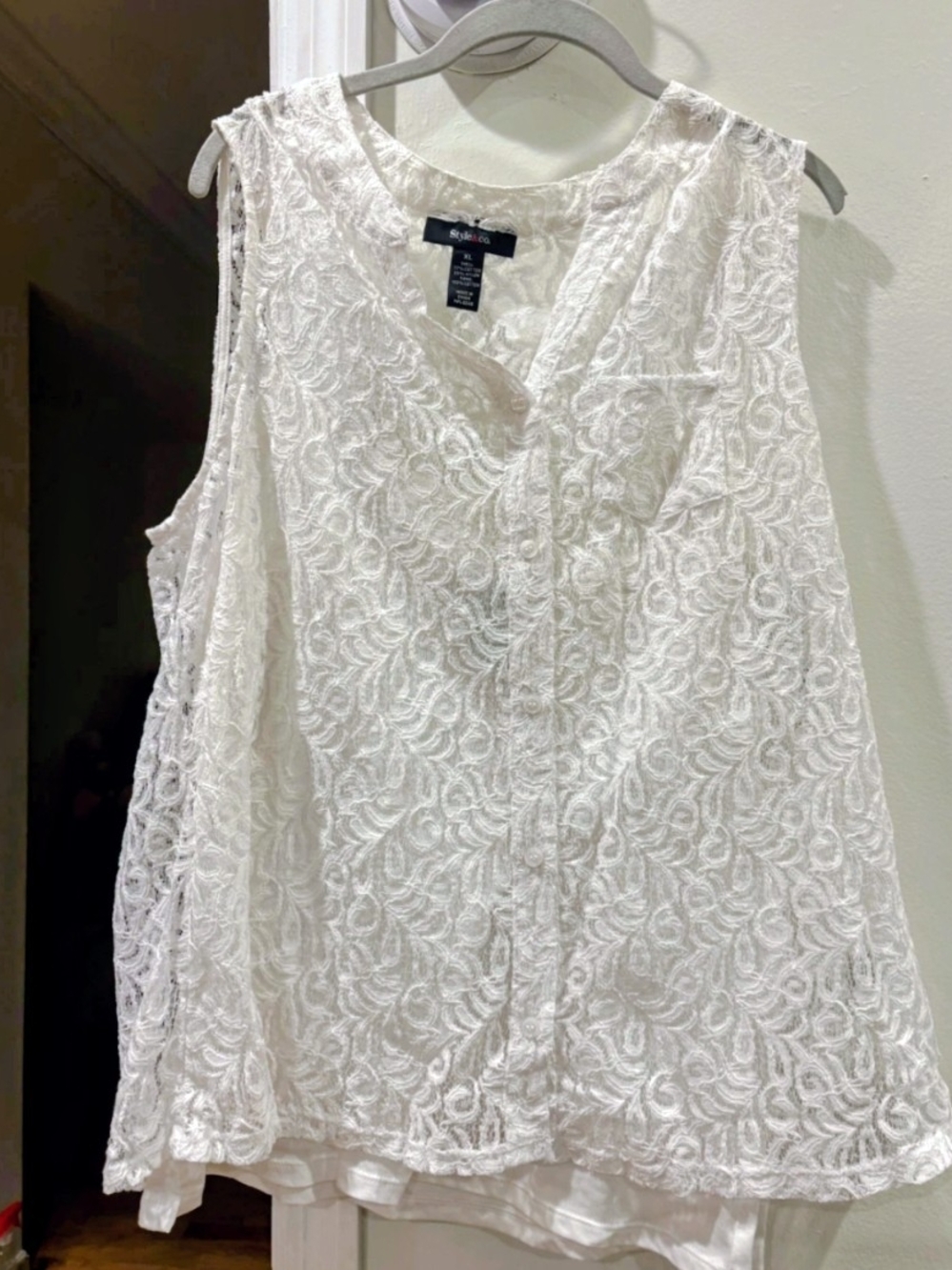 Style & Co. White Lace Sleeveless Blouse